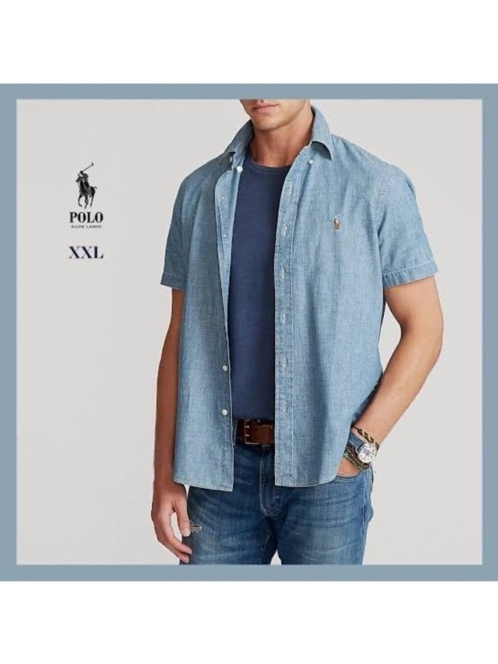 Polo Ralph Lauren Men's Classic Fit Chambray Shirt Size XXL Short Sleeve Denim